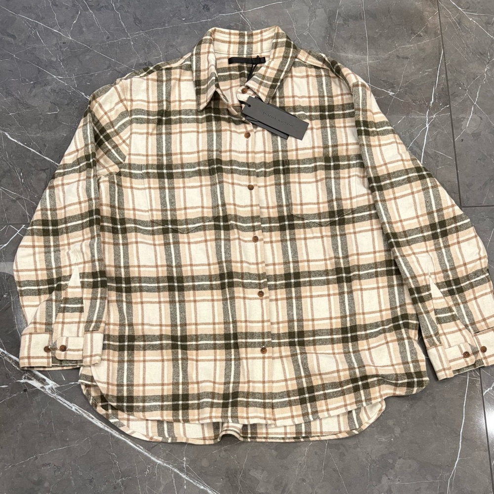 NWT Jenny Kayne Women's O'Keefe Overshirt Oatmeal Plaid XXL Button Shirt